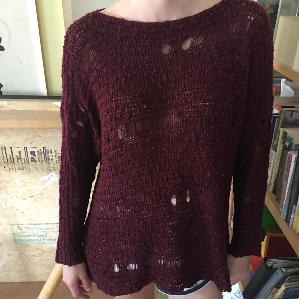 Red/Mahogany LF sweater with cut outs